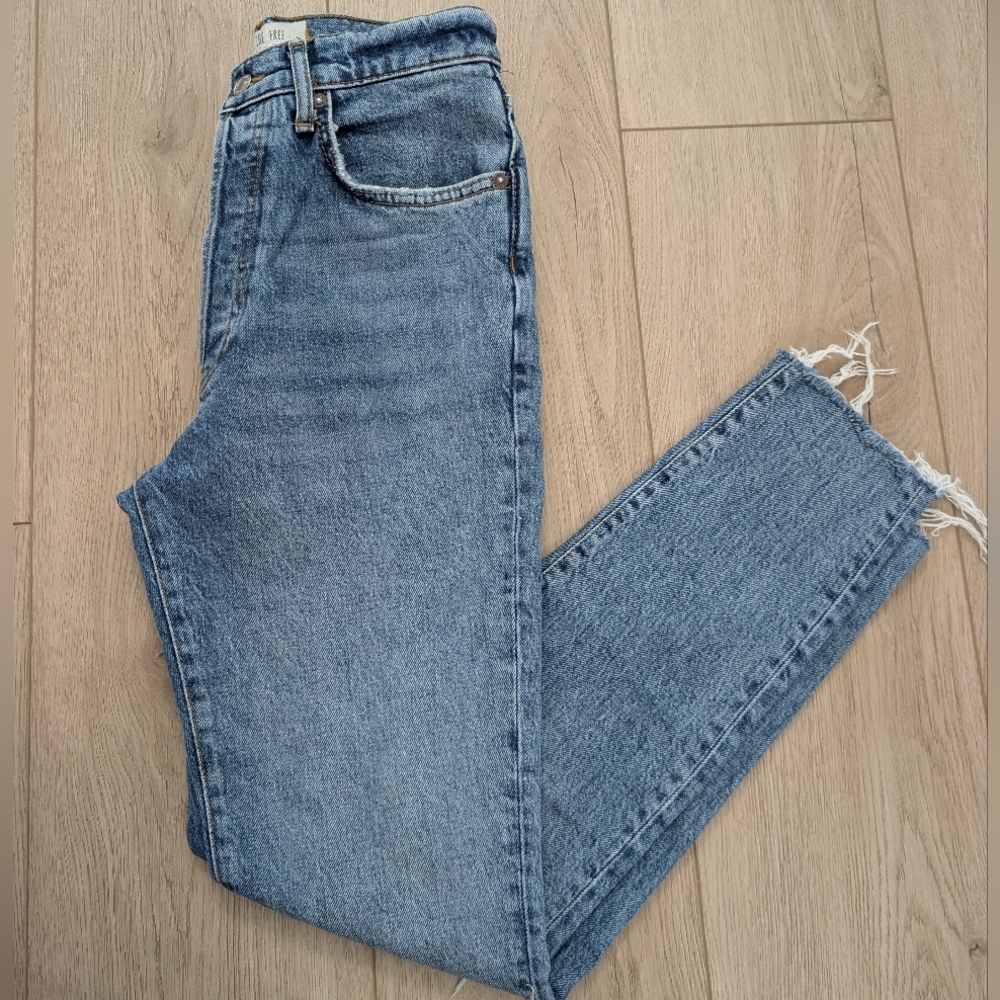 Free People We the Free Stella High Rise Ripped Jeans Button Fly Boho